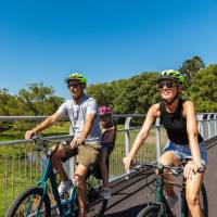 Family cycling the Northern Rivers Rail Trail