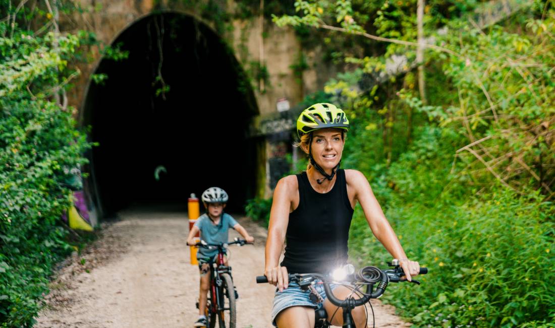 Family cycling the Northern Rivers Rail Trail