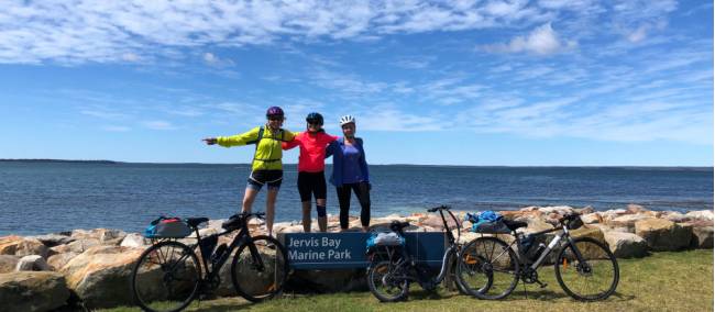 Cyclists at the end of the South Coast Cycle in Huskisson | Kate Baker