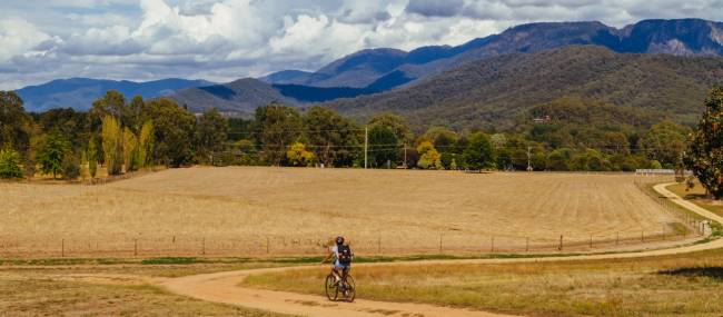 Cycling the Murray to Mountains Rail Trail near Bright